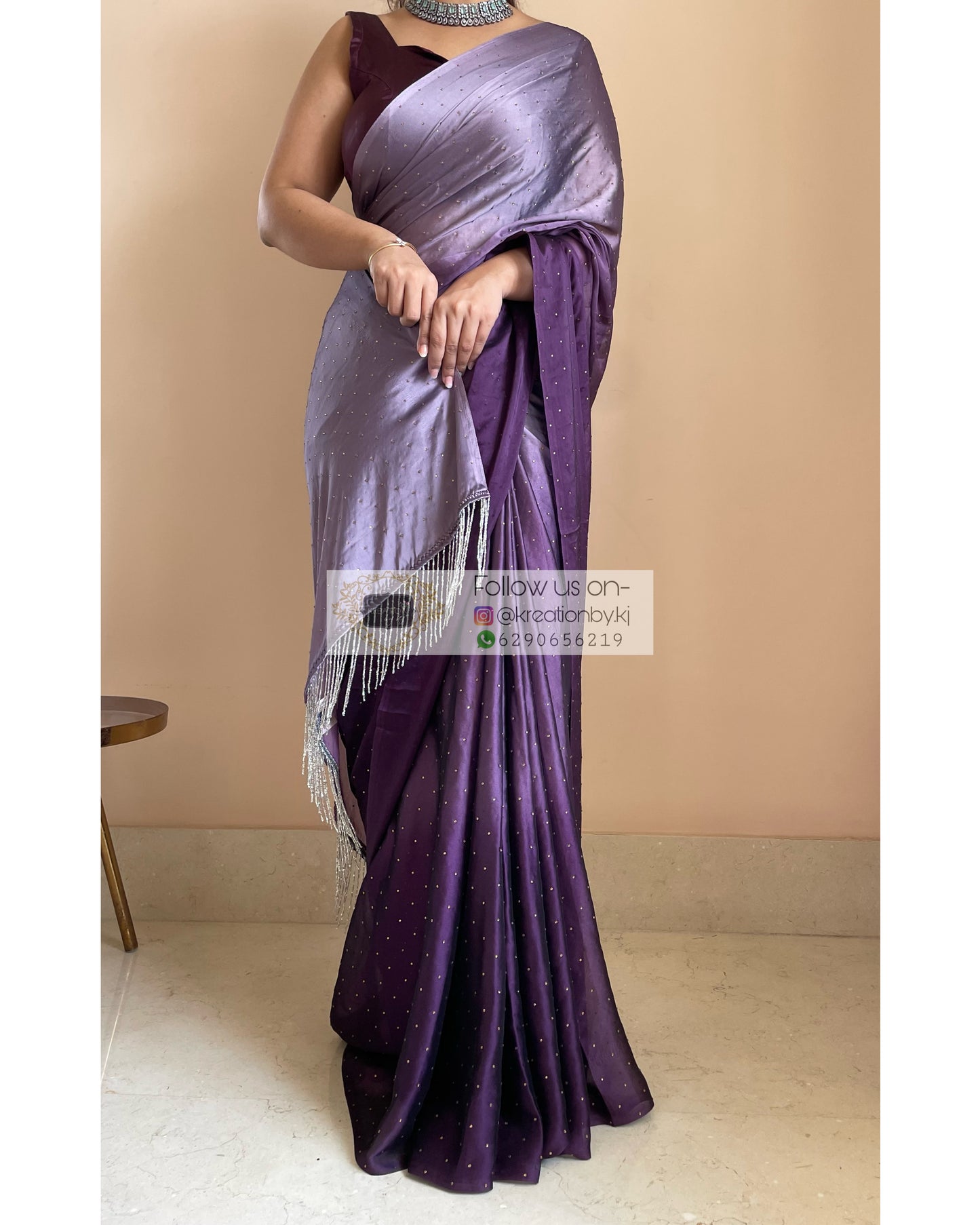 Purple Ombré Georgette Saree with Stone Work - kreationbykj