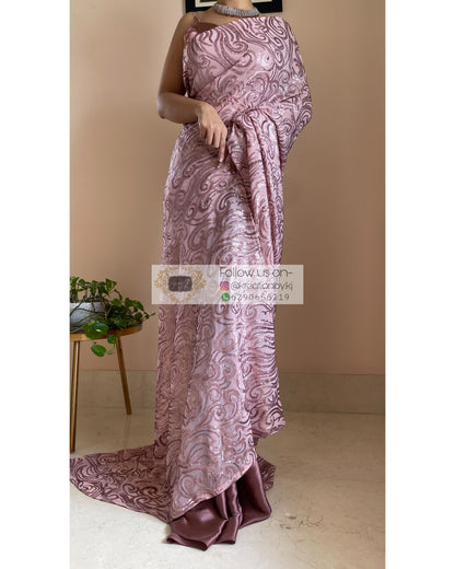 Rose Gold Sequins Half Saree - kreationbykj