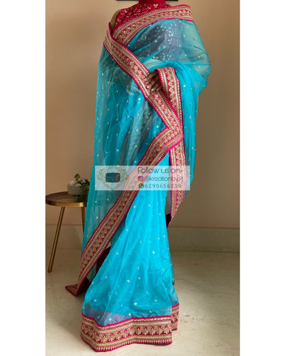 Blue Ragini Organza Saree - kreationbykj