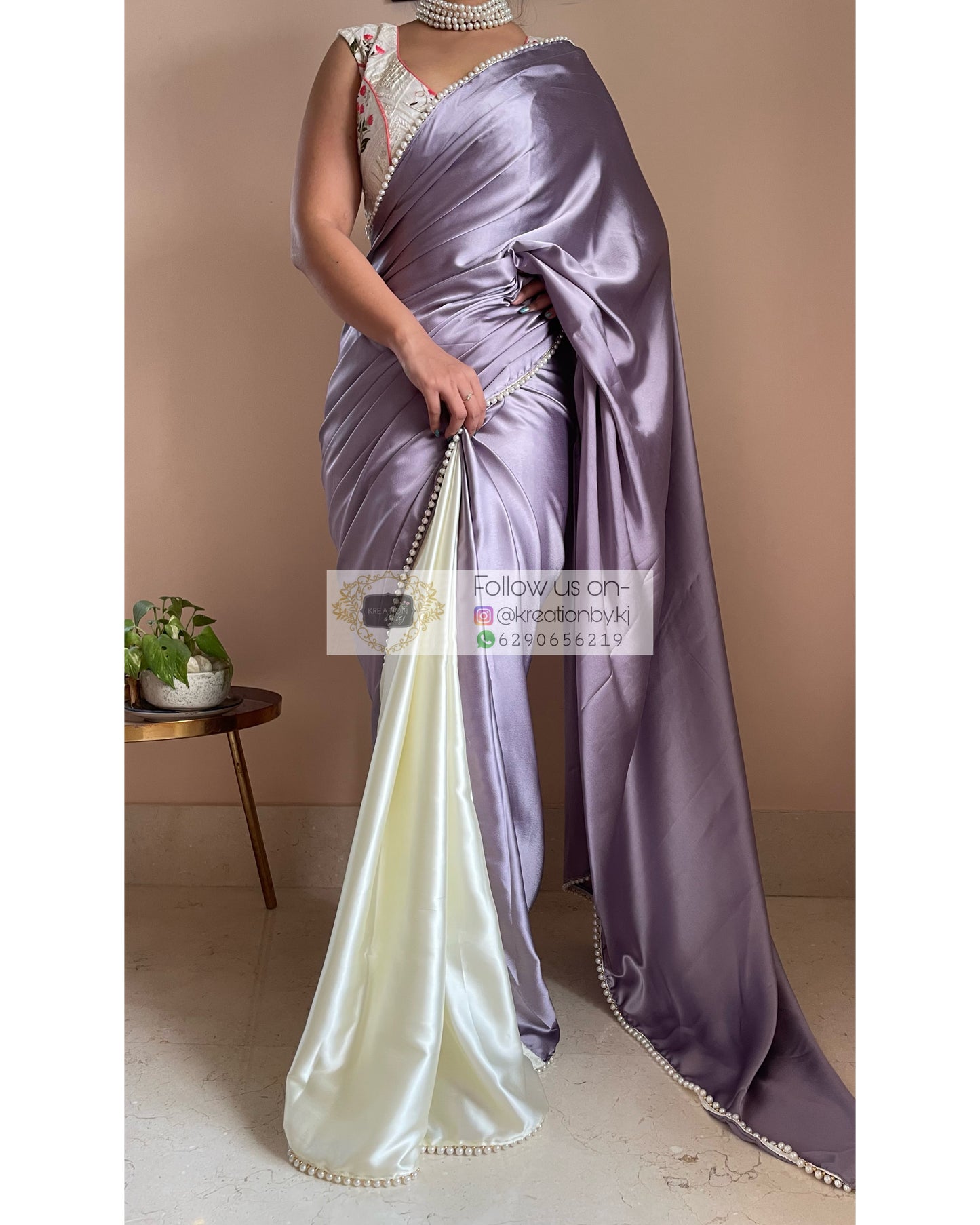 Lavender Lullaby Two in One Satin Saree - kreationbykj