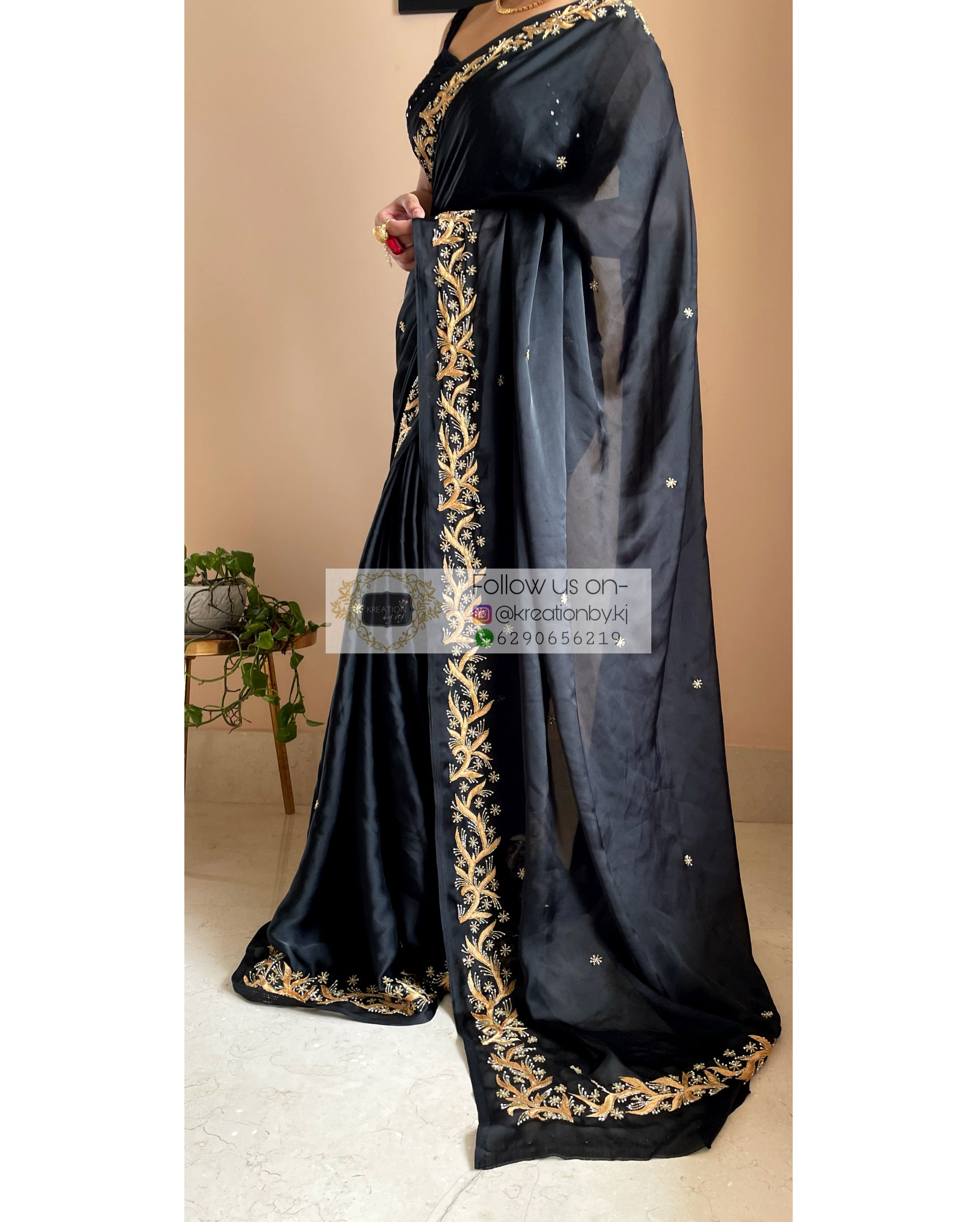 Black Resham Saree - kreationbykj