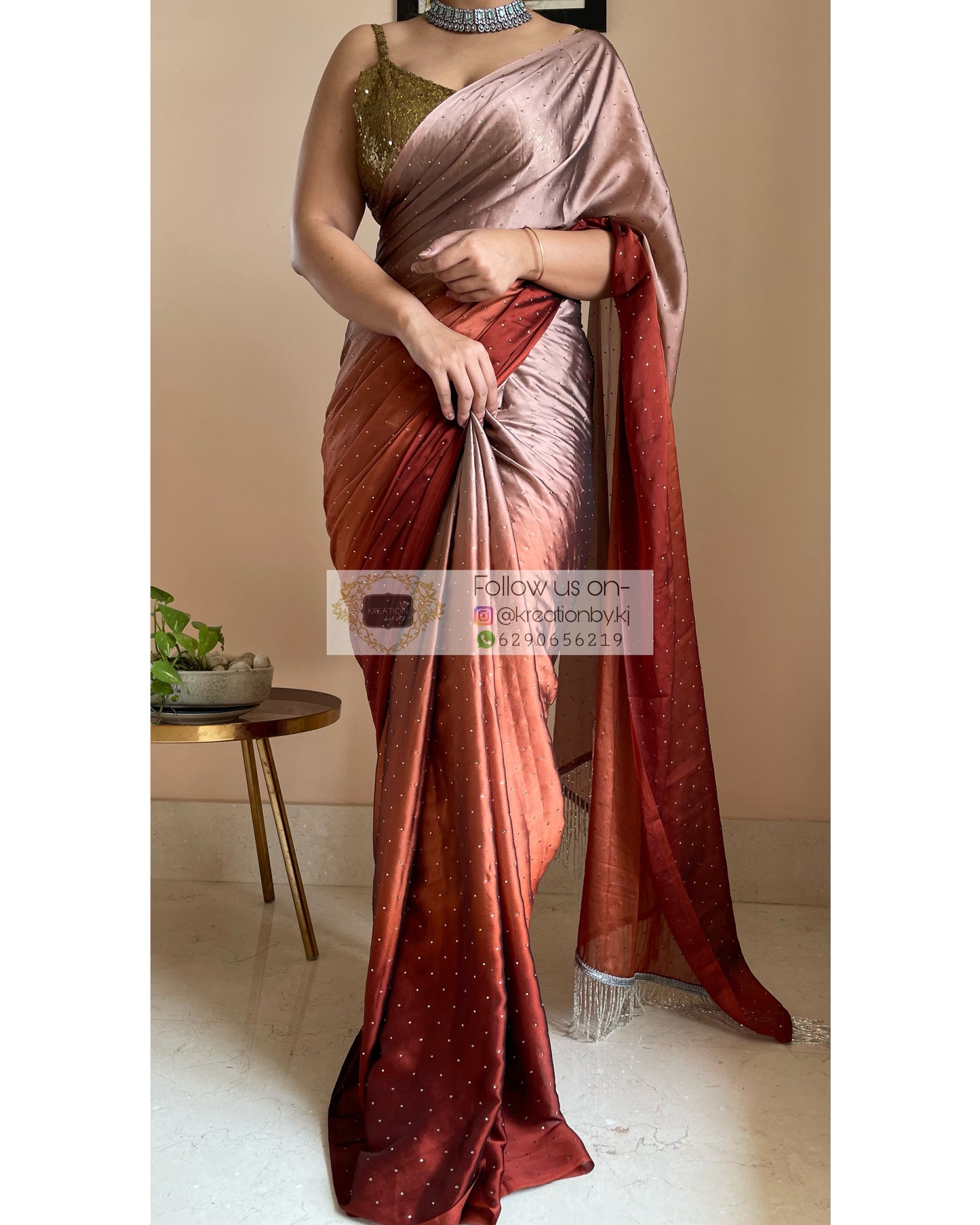 Ombré Espresso Martini Saree with Stone Work - kreationbykj