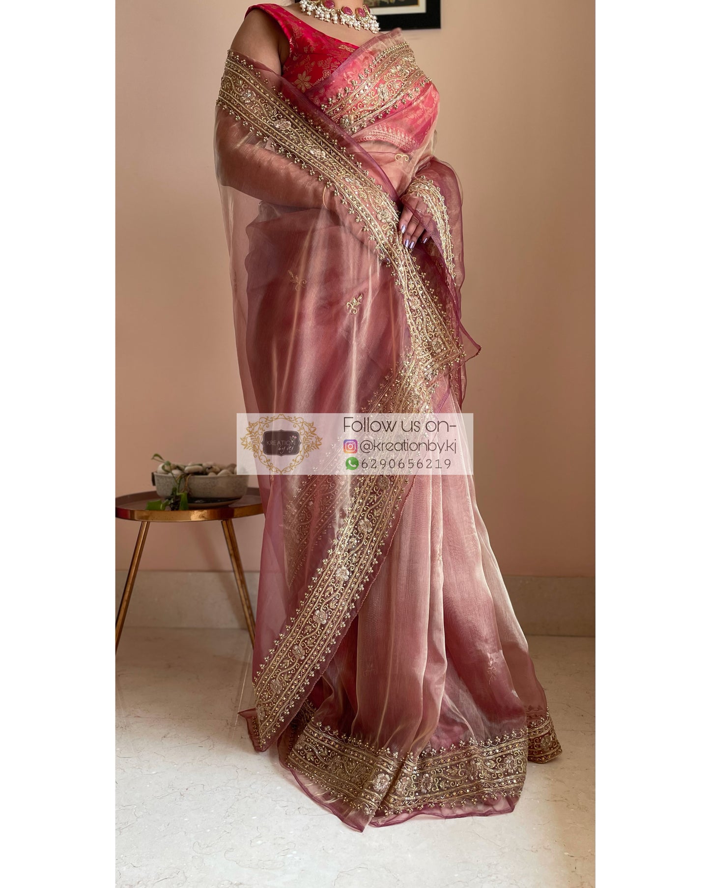 Rose Beige Zarina Saree - kreationbykj