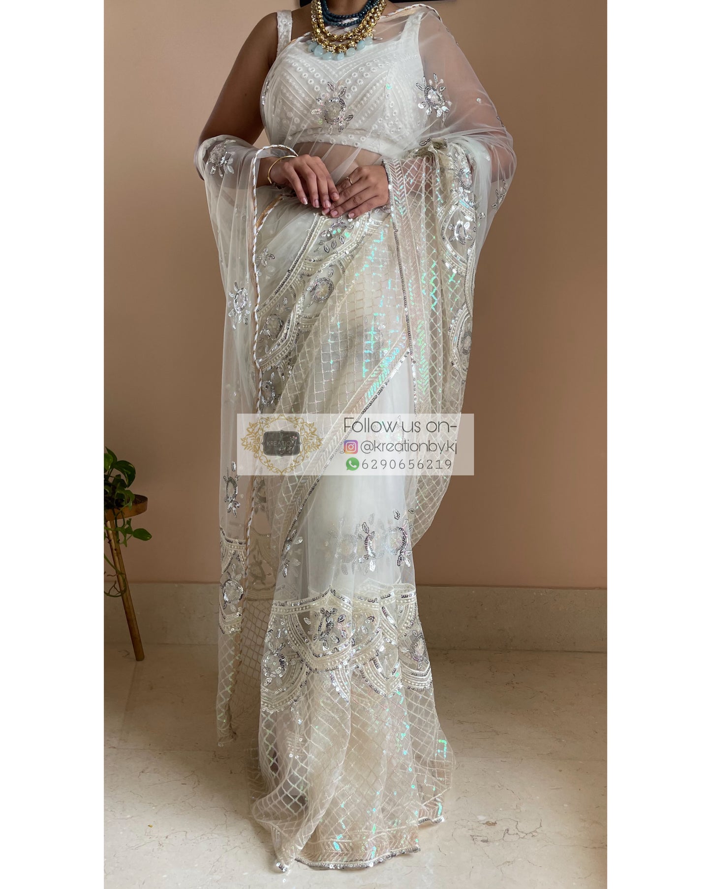 White Noor Net Saree - kreationbykj