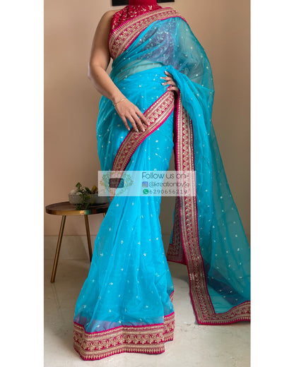 Blue Ragini Organza Saree - kreationbykj