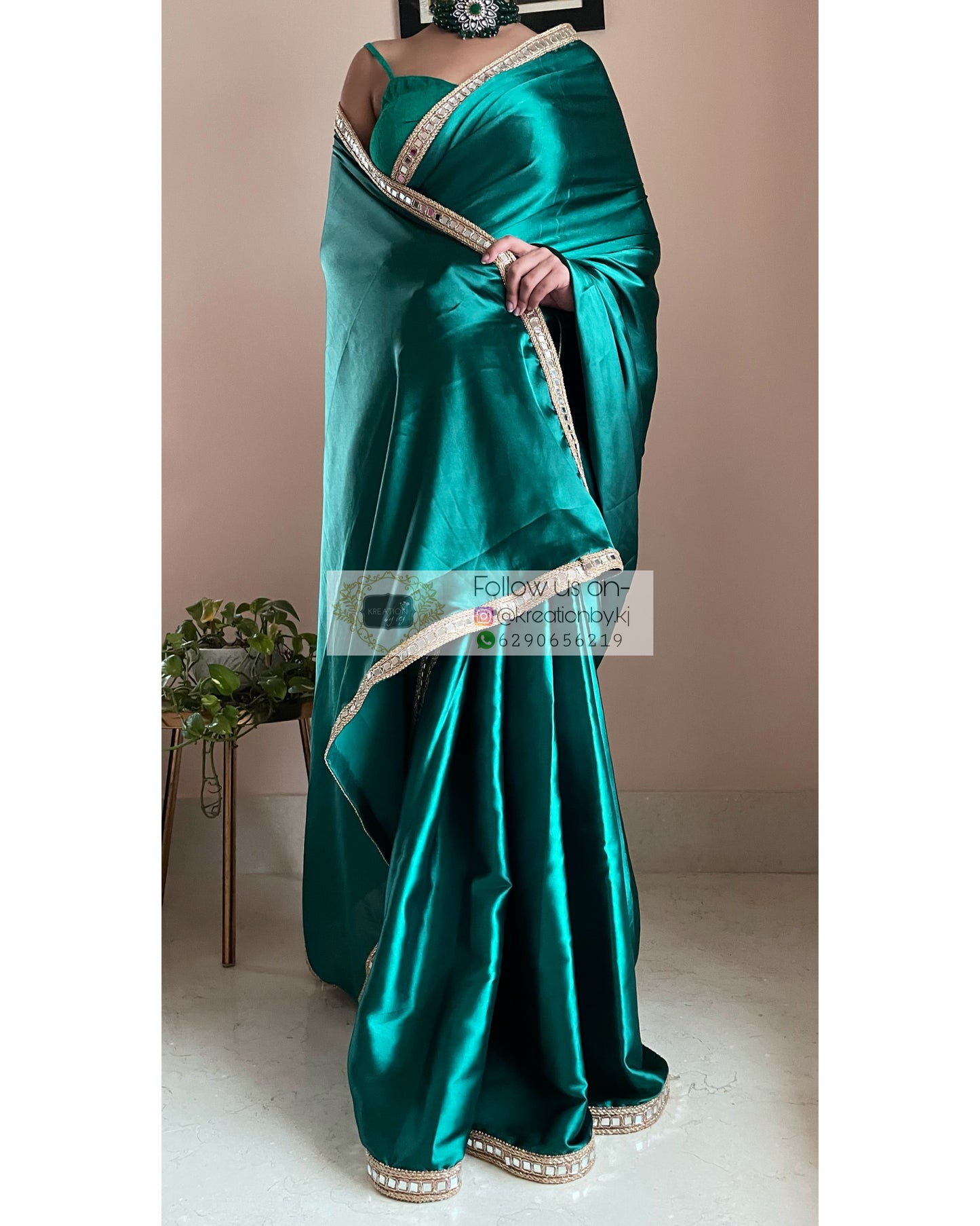 Bottle Green Sheesh Saree - kreationbykj