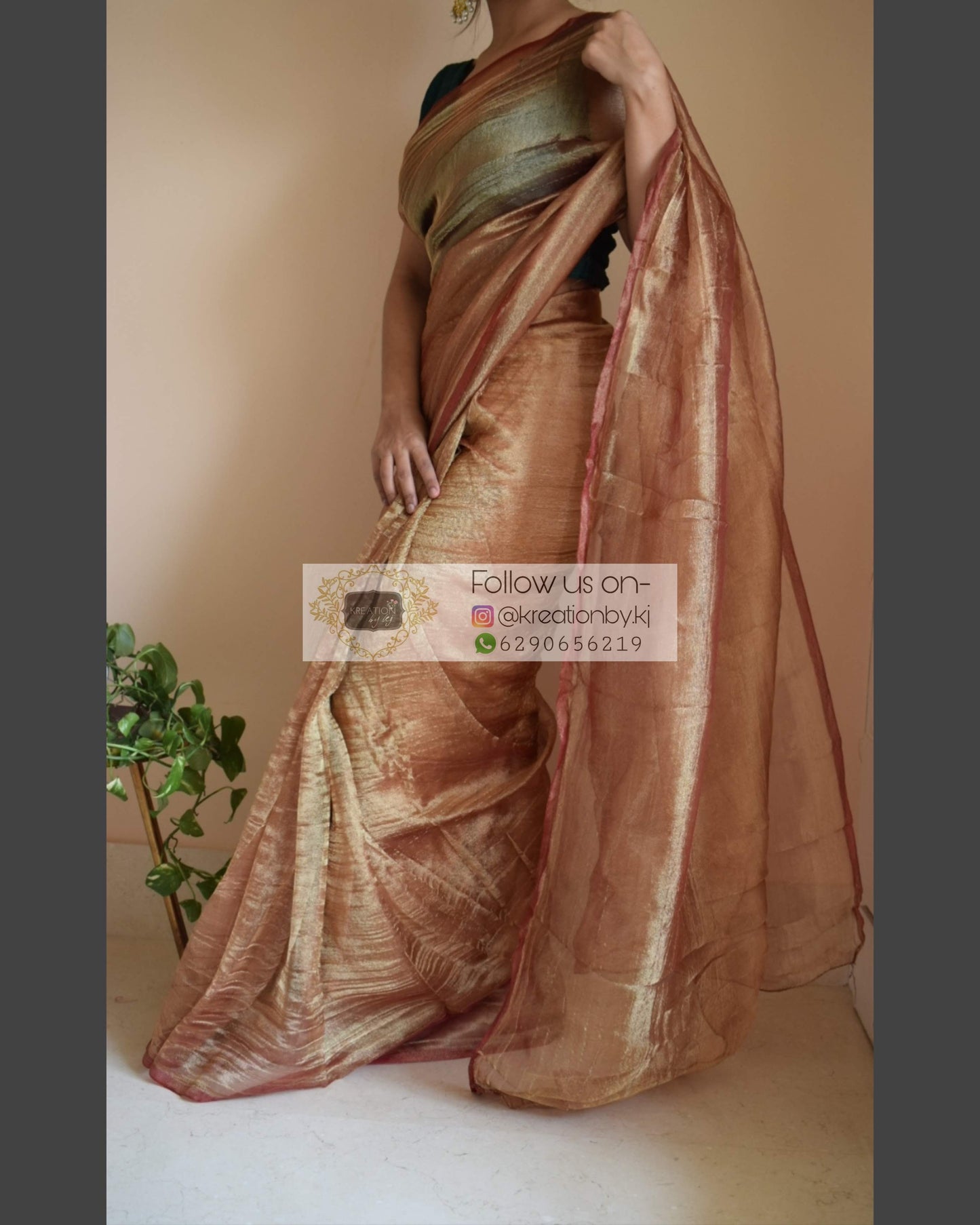 Copper Zari Tissue Saree - kreationbykj