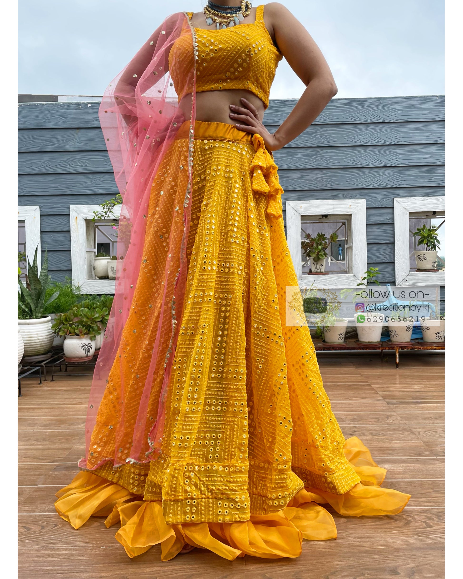 Yellow Net Embroidered Lehenga – Maharani